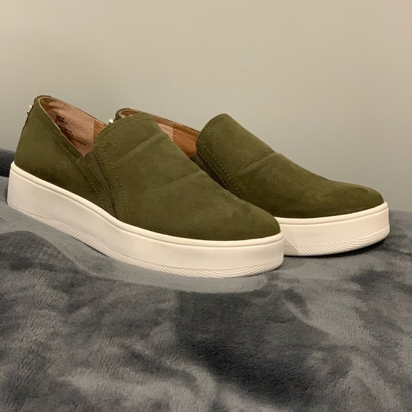army green slip on sneakers